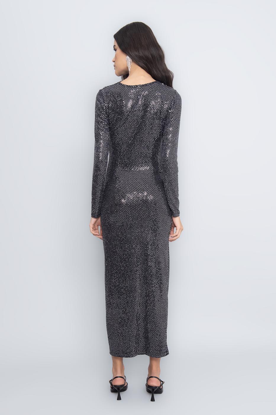 Draped Sequined Midi Dress