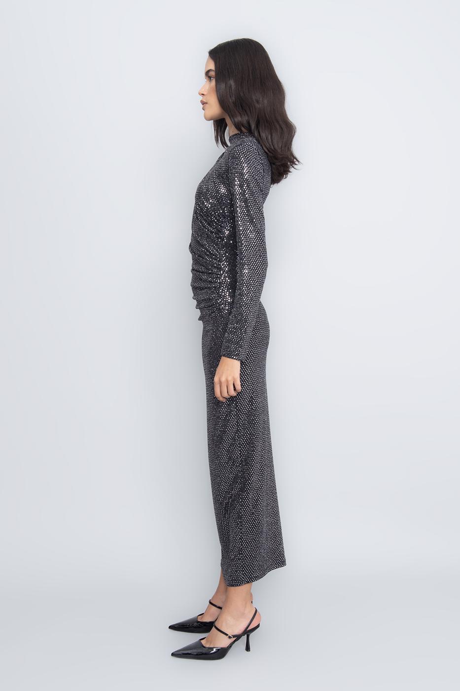 Draped Sequined Midi Dress