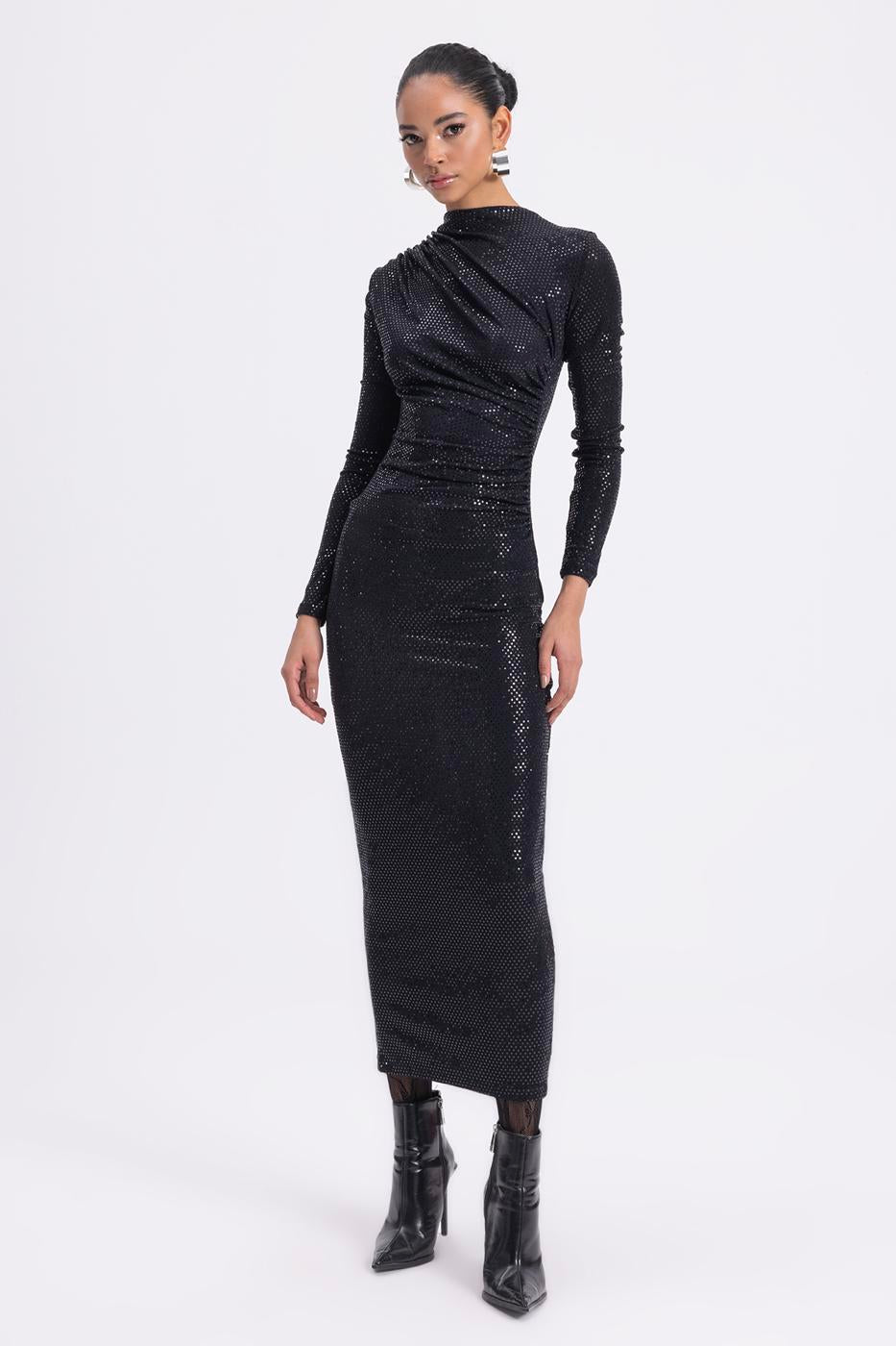 Draped Sequined Midi Dress