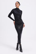 Draped Sequined Midi Dress