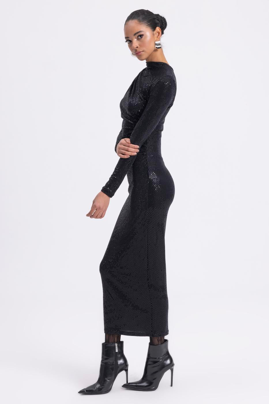 Draped Sequined Midi Dress