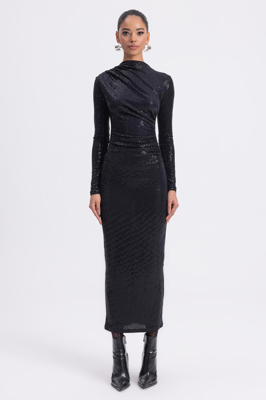 Draped Sequined Midi Dress