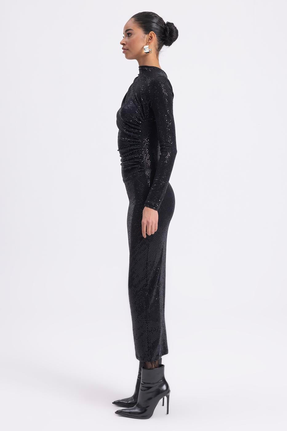 Draped Sequined Midi Dress