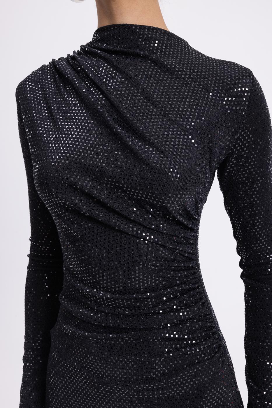 Draped Sequined Midi Dress