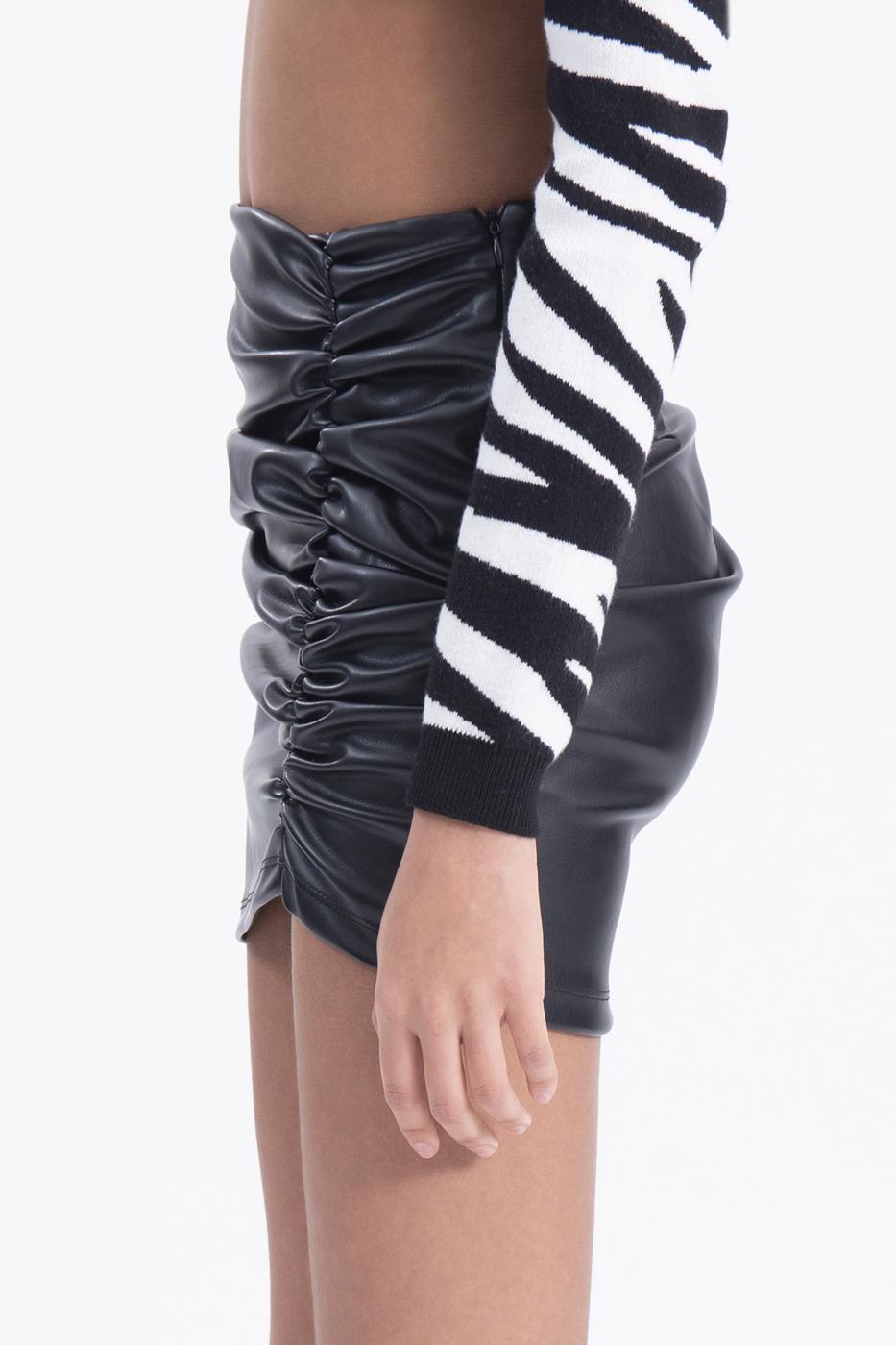 Drapped faux leather mini skirt Black