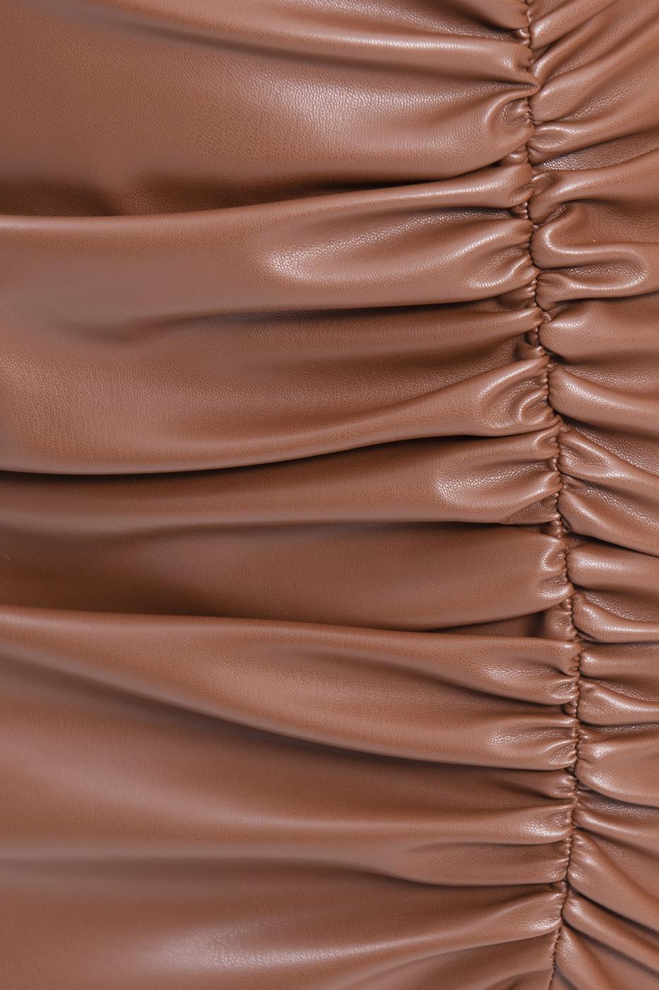 Drapped faux leather mini skirt Tabacco brown