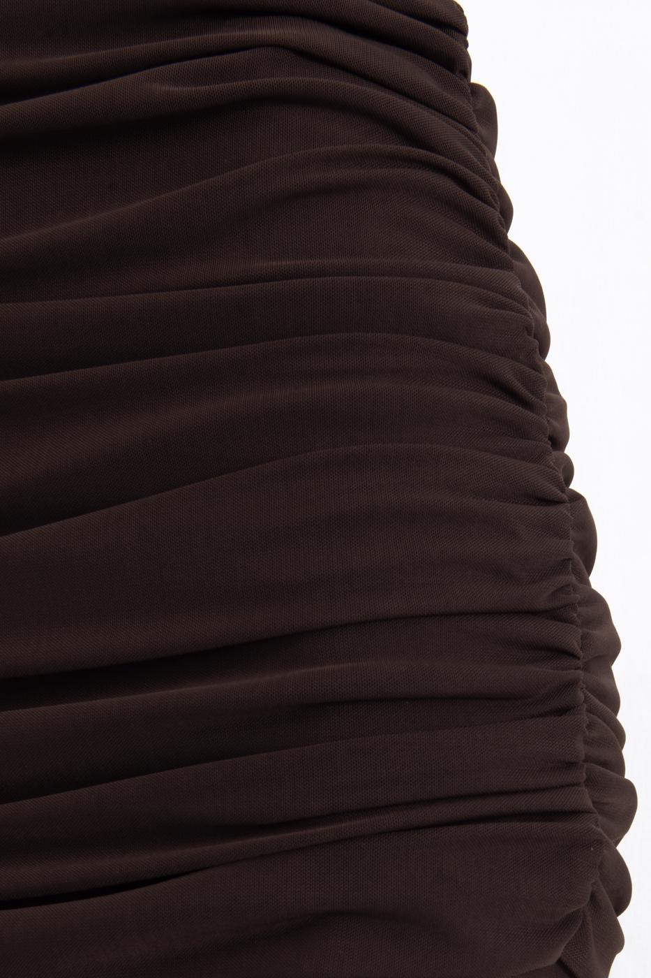 Draped Tulle Maxi Skirt Brown