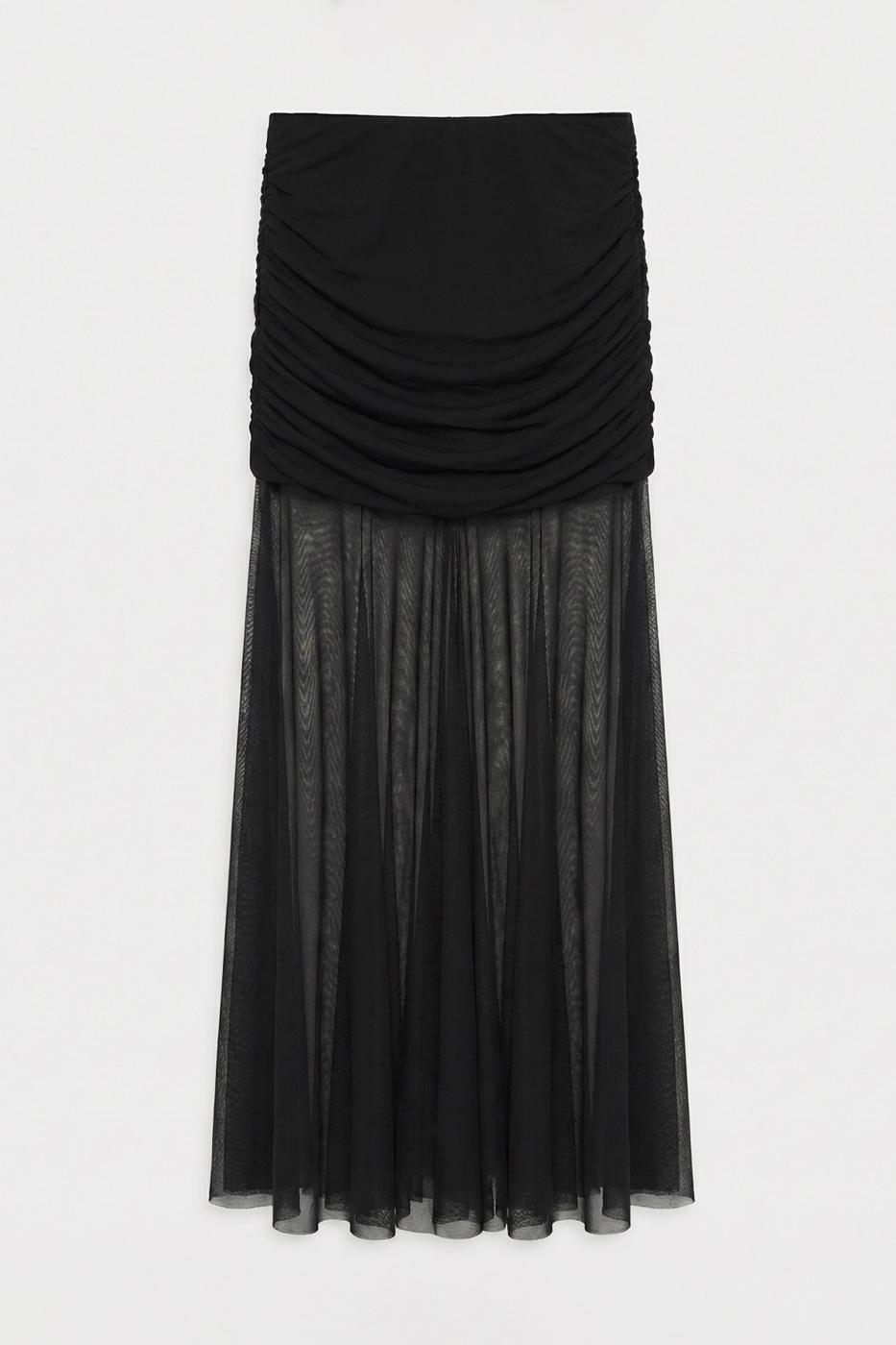 Draped Tulle Maxi Skirt Black