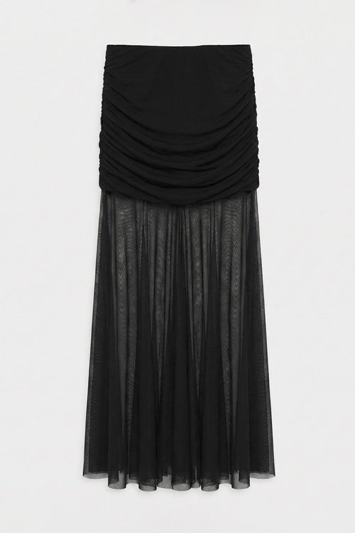 Draped Tulle Maxi Skirt Black