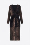 Draped Tulle Midi Dress Black