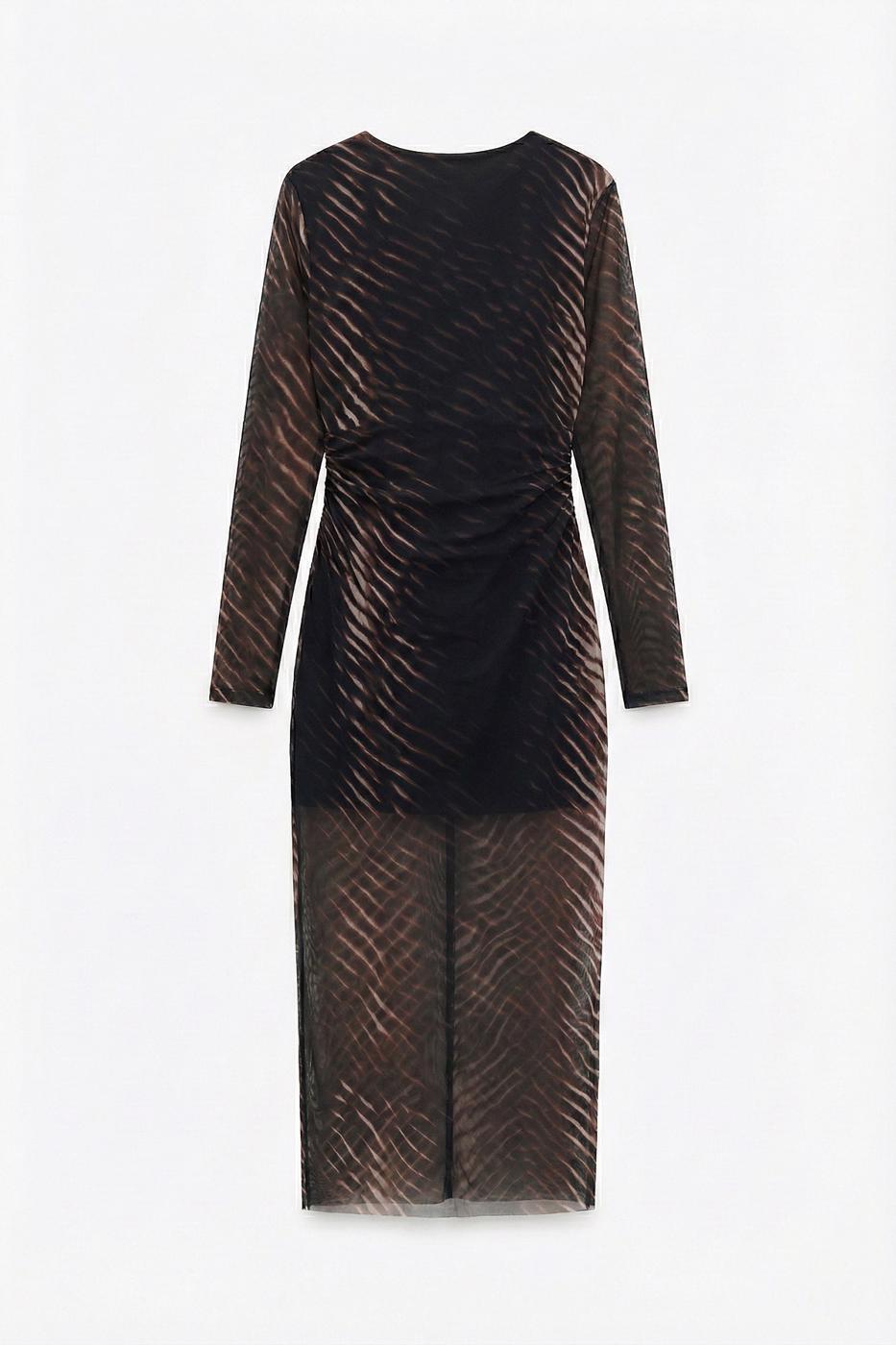 Draped Tulle Midi Dress Black