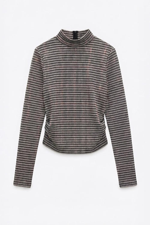 Draped Collar Blouse Brown