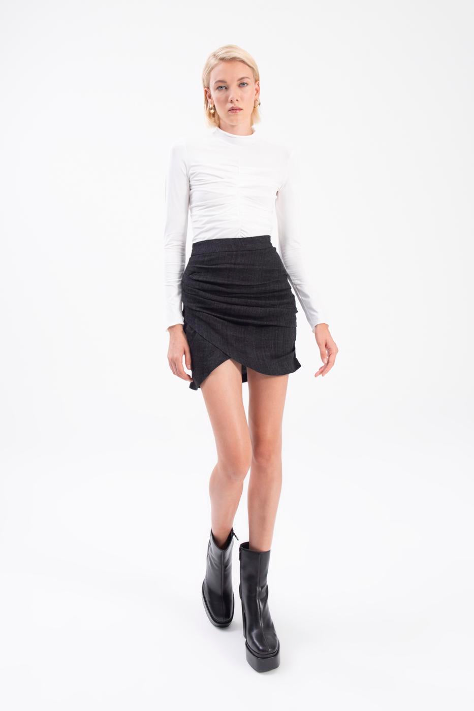 Drapped wool mini skirt