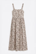 Buttoned Strappy Linen Blend Midi Dress Beige