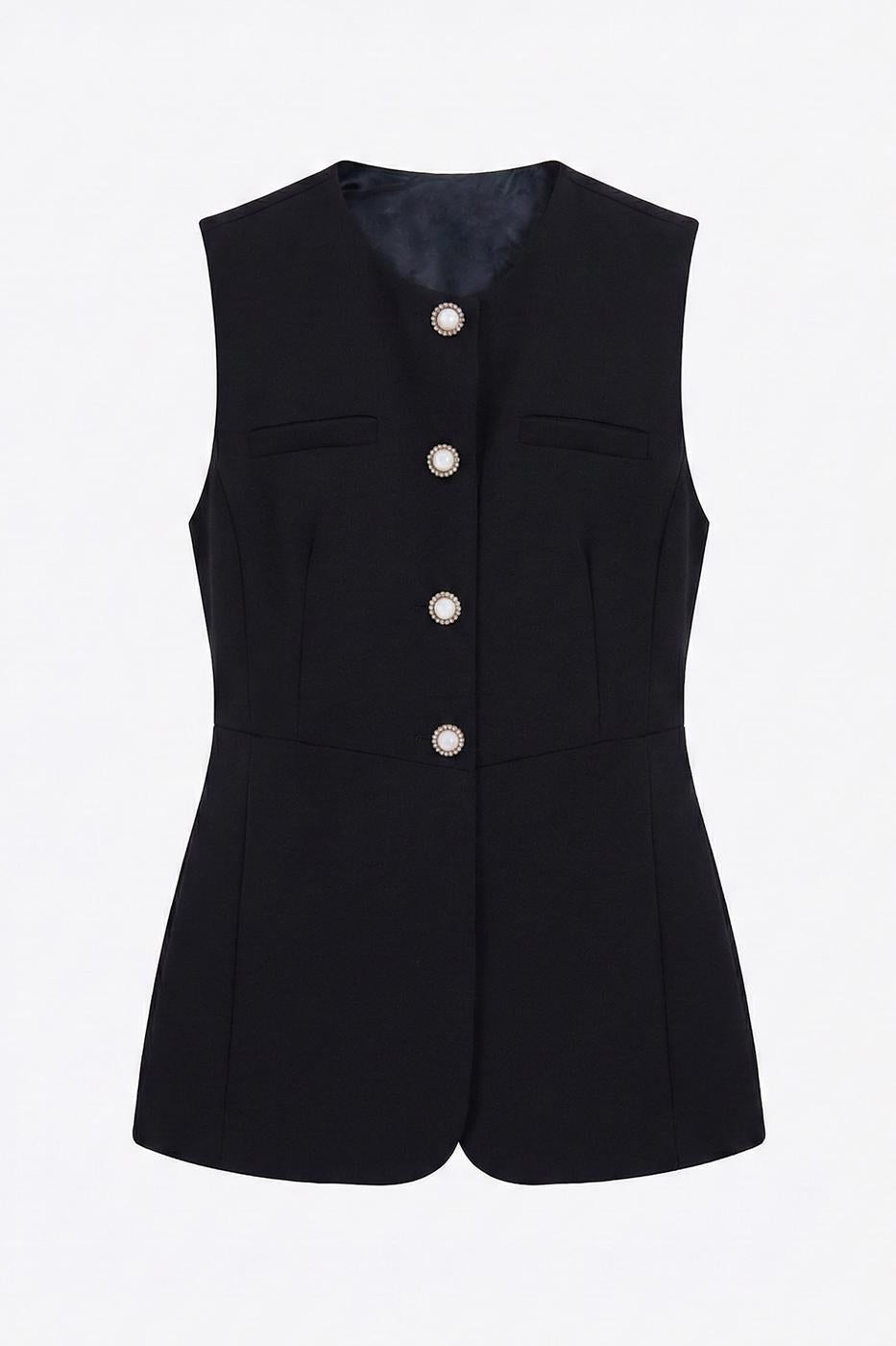 Buttoned Fit Vest Black