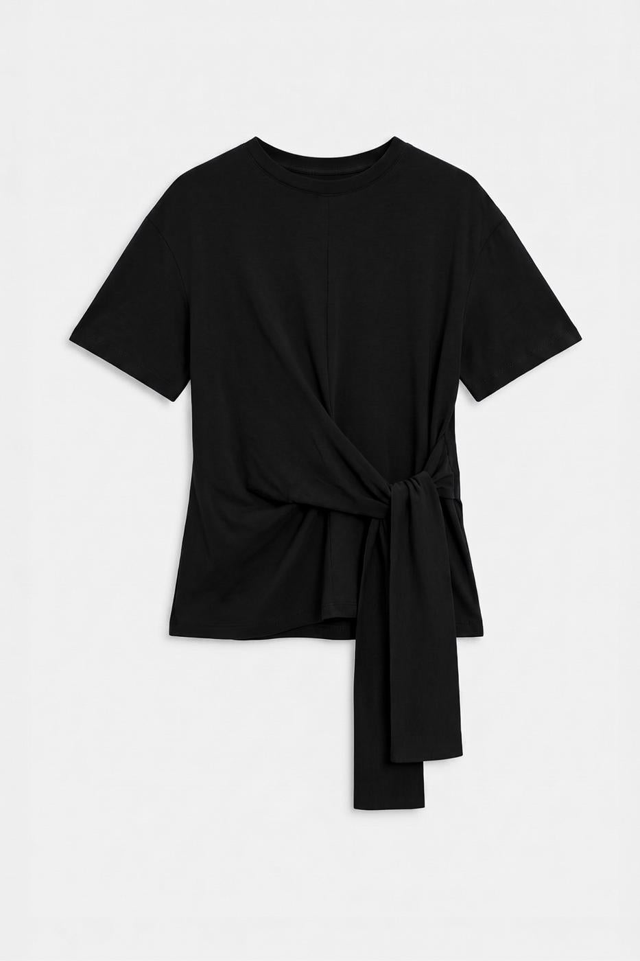 Knotted and Short Sleeve T-shirt Black