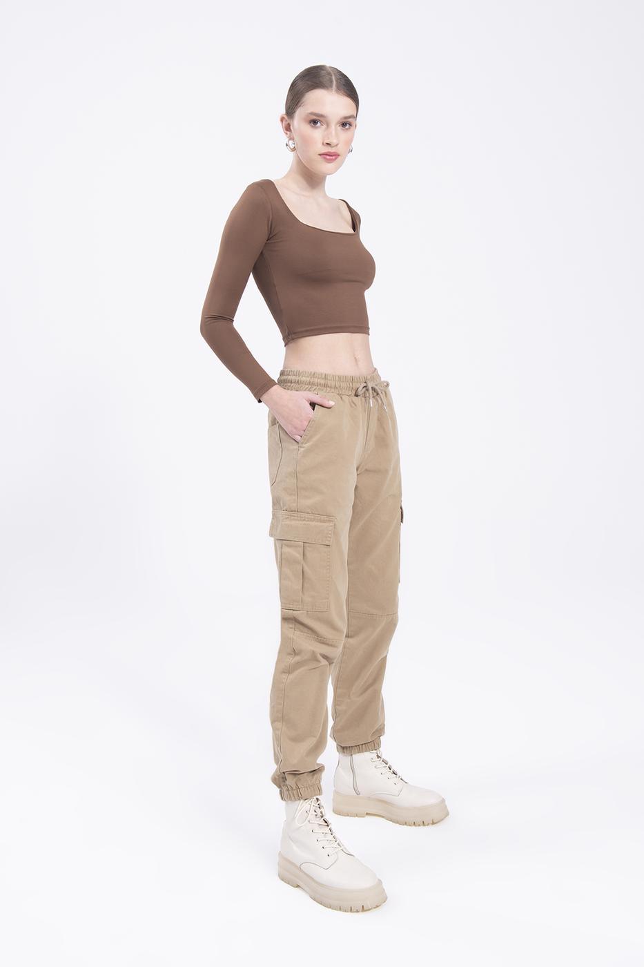 Low rise cargo pocket pants Beige