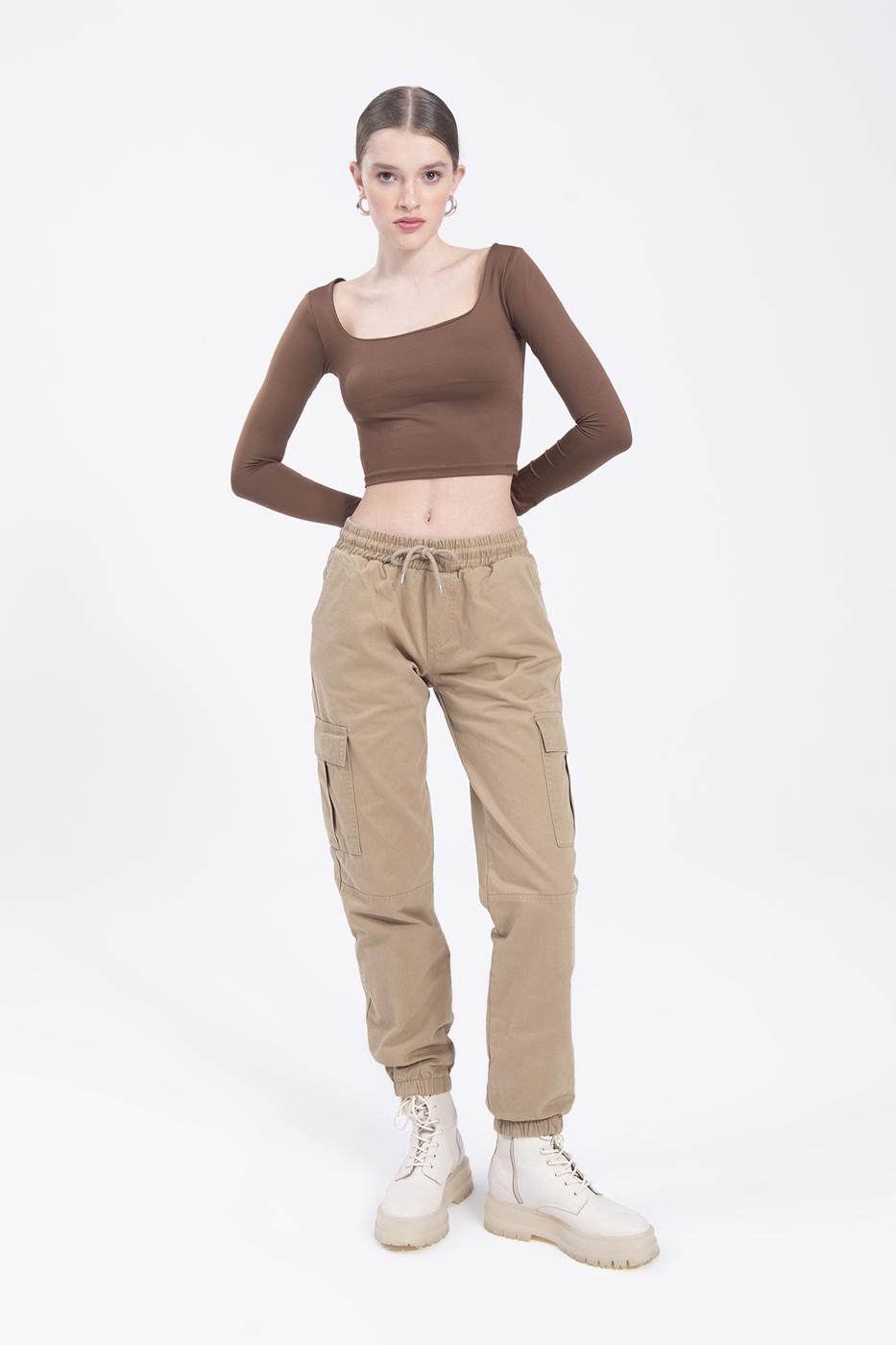 Low rise cargo pocket pants Beige