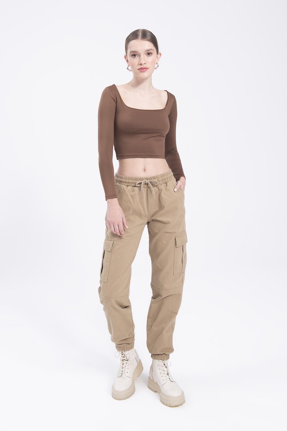 Low rise cargo pocket pants Beige