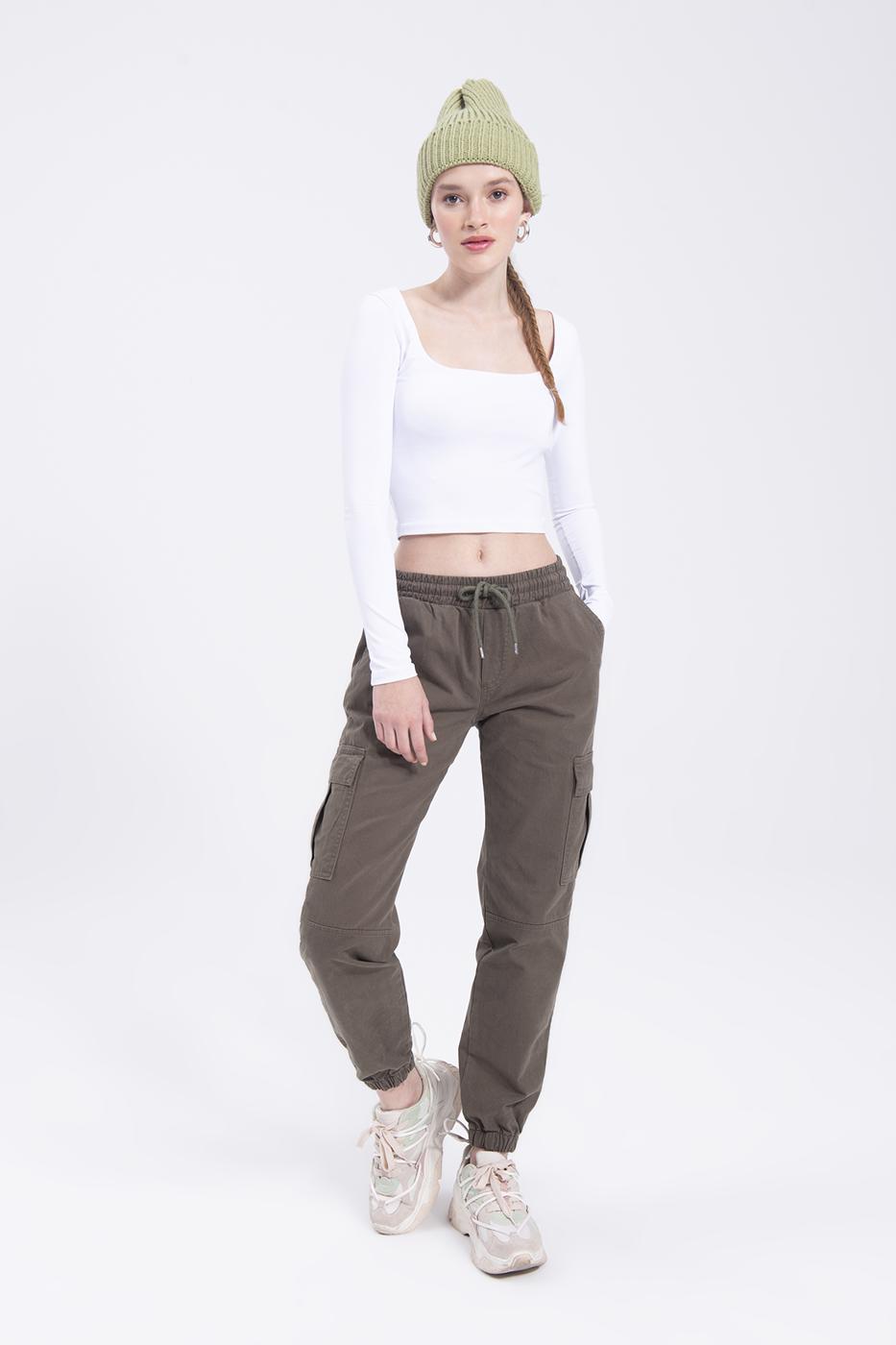 Low rise cargo pocket pants Khaki