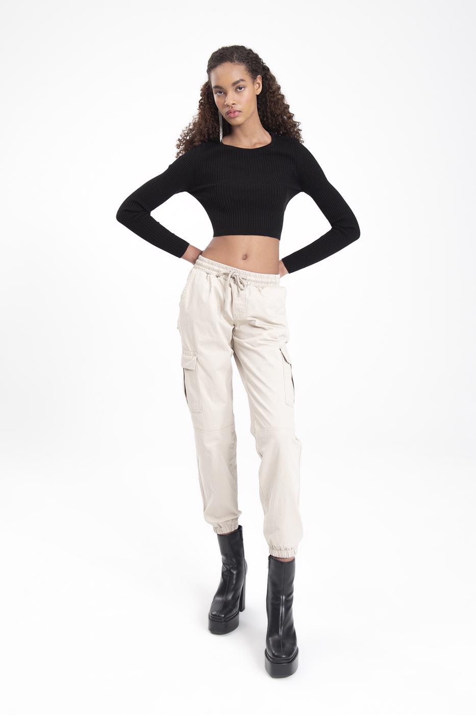 Low rise cargo pocket pants Stone