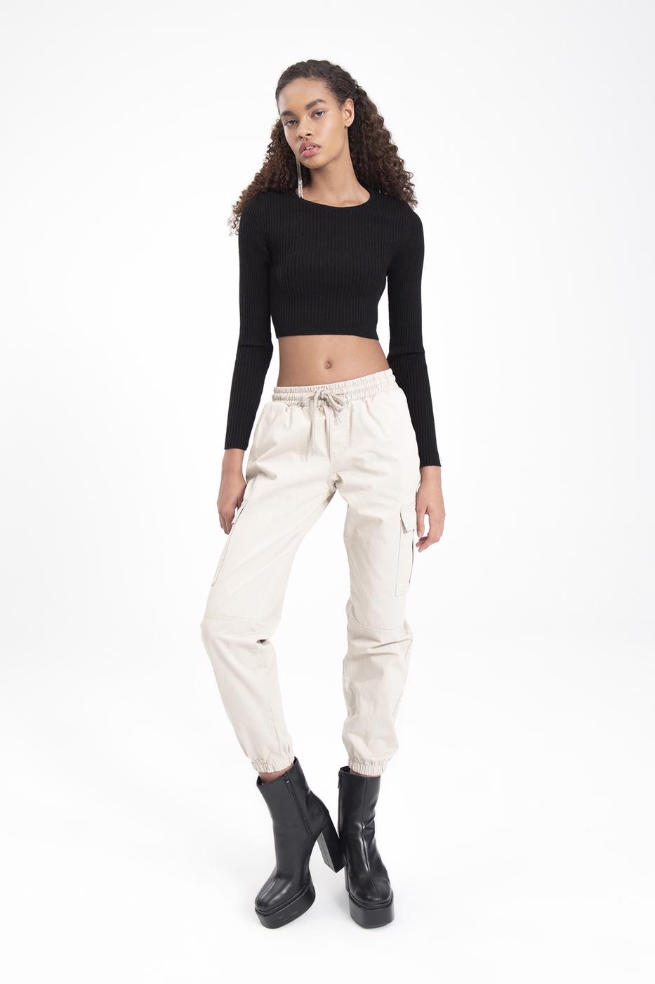 Low rise cargo pocket pants Stone