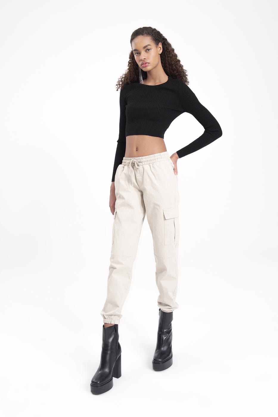Low rise cargo pocket pants Stone