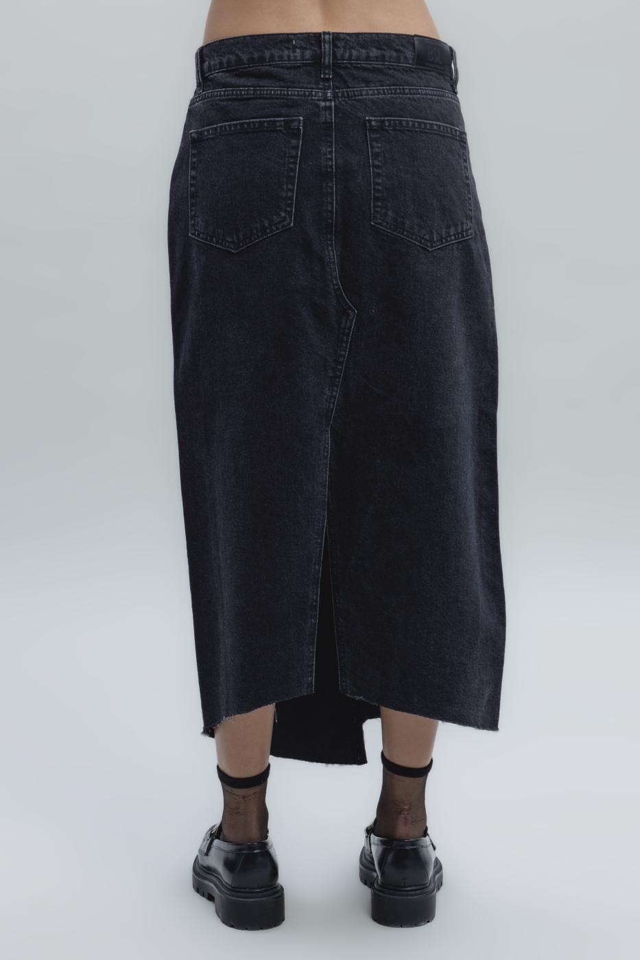 Low Waist Midi Denim Skirt Black