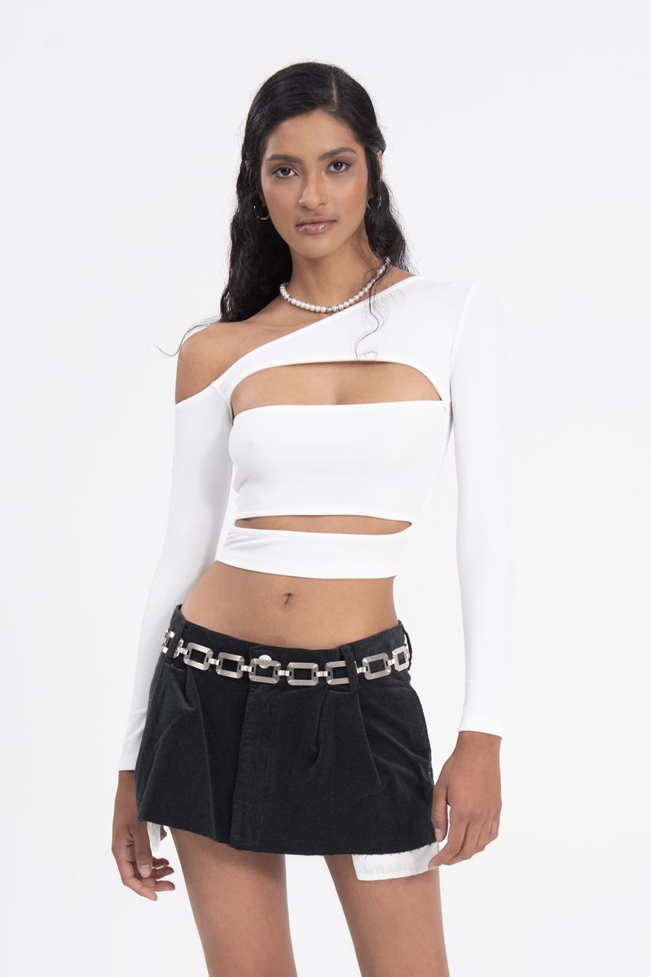 Low rise pleated velvet mini skirt