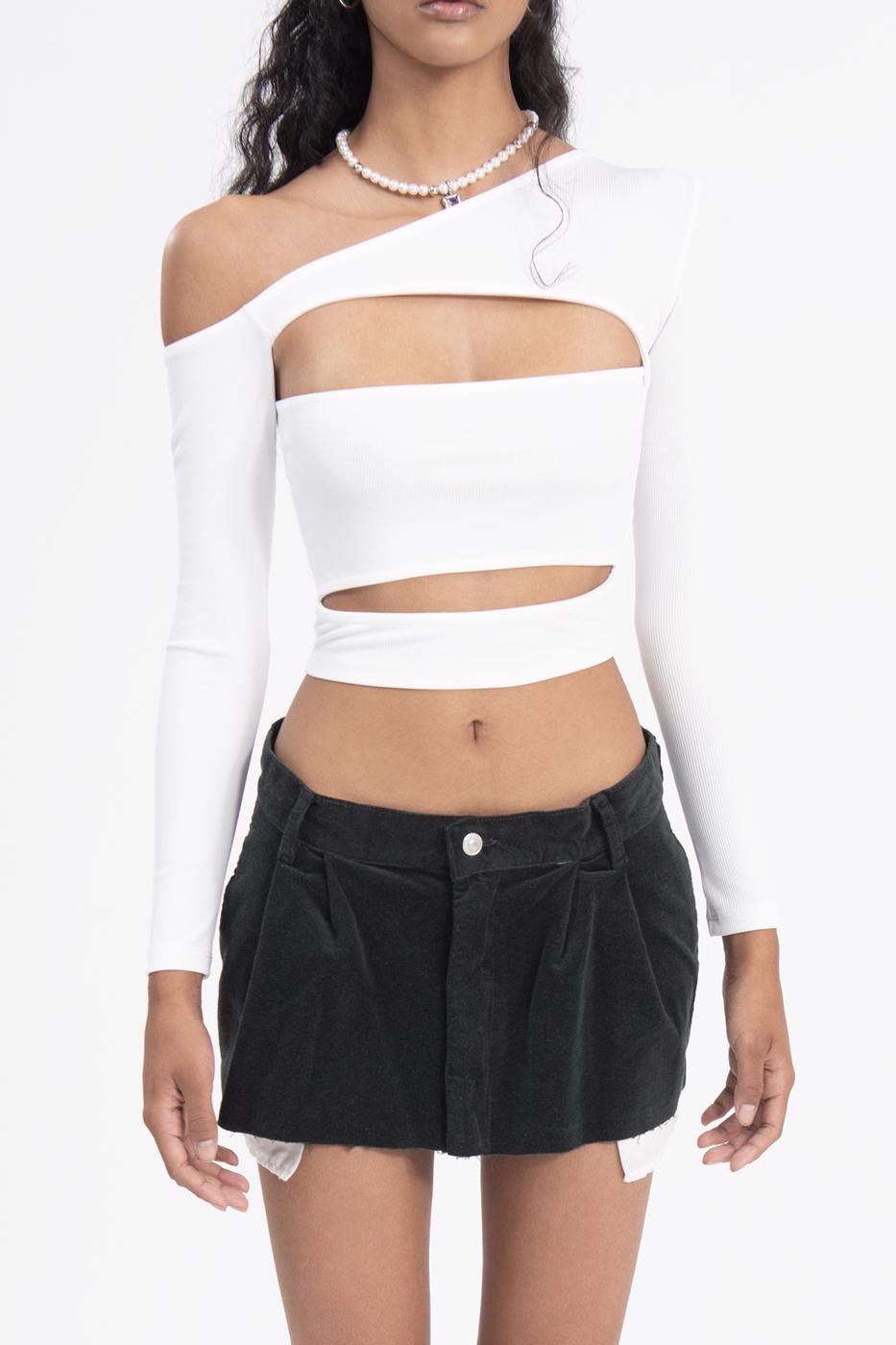 Low rise pleated velvet mini skirt