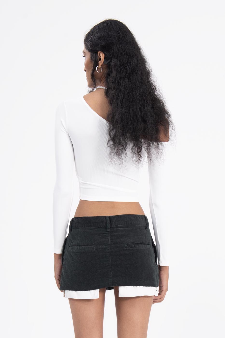 Low rise pleated velvet mini skirt