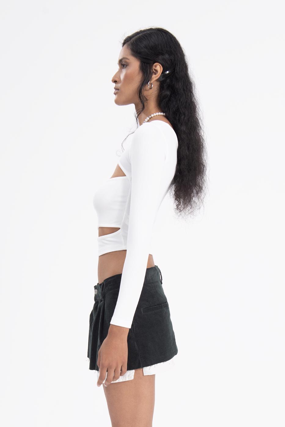 Low rise pleated velvet mini skirt