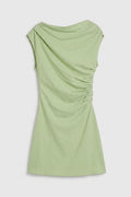 Off-Shoulder Detailed Linen Mini Dress Mint