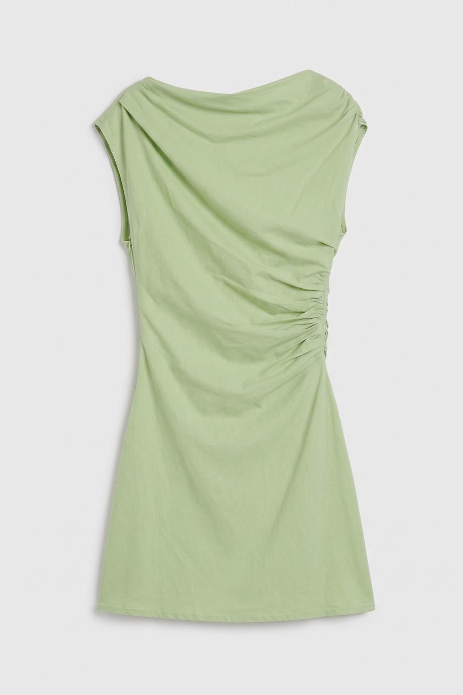Off-Shoulder Detailed Linen Mini Dress Mint
