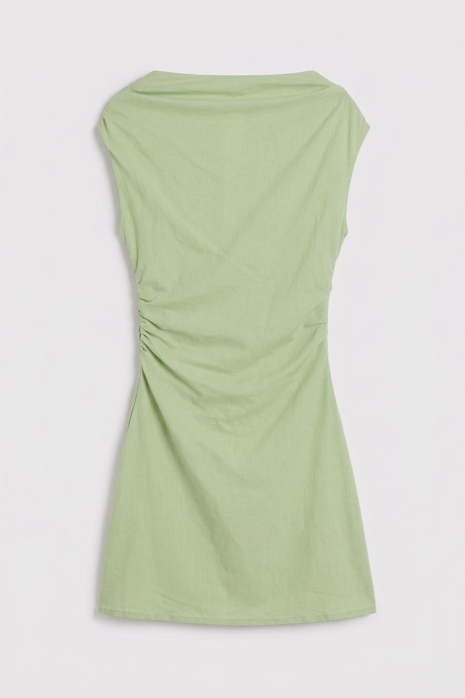 Off-Shoulder Detailed Linen Mini Dress Mint