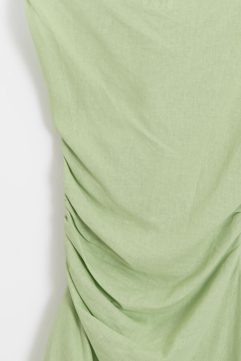 Off-Shoulder Detailed Linen Mini Dress Mint