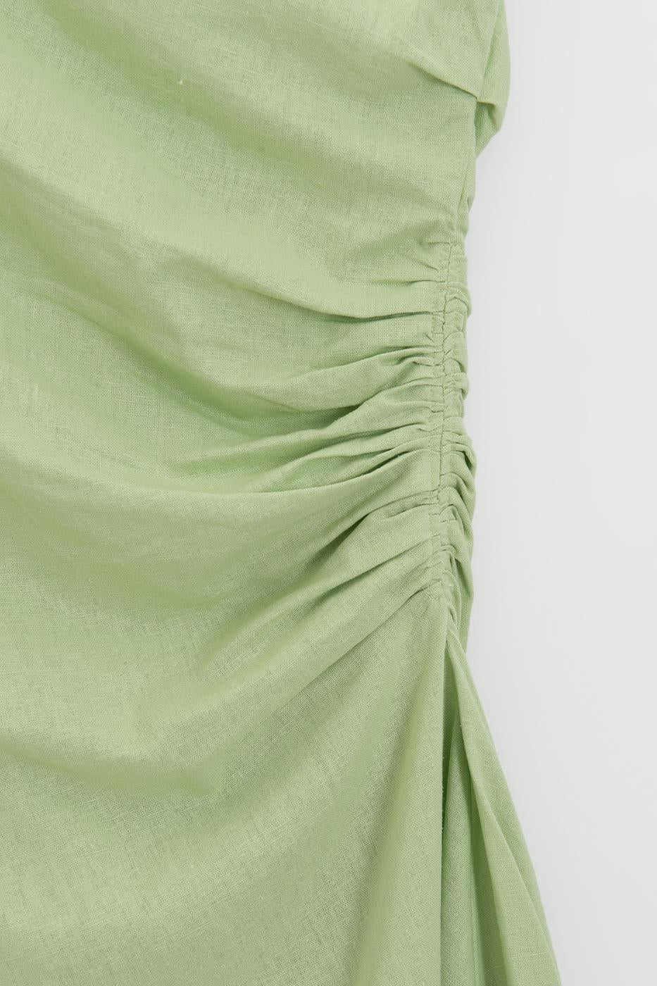 Off-Shoulder Detailed Linen Mini Dress Mint