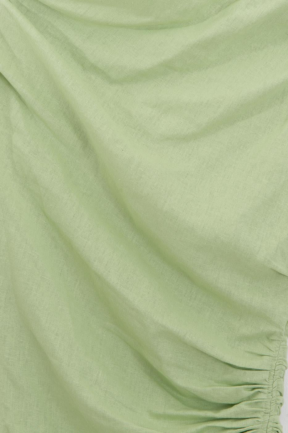 Off-Shoulder Detailed Linen Mini Dress Mint