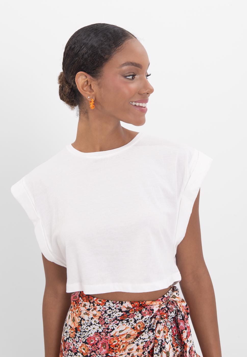 Dropped shoulder crop T-shirt Ecru