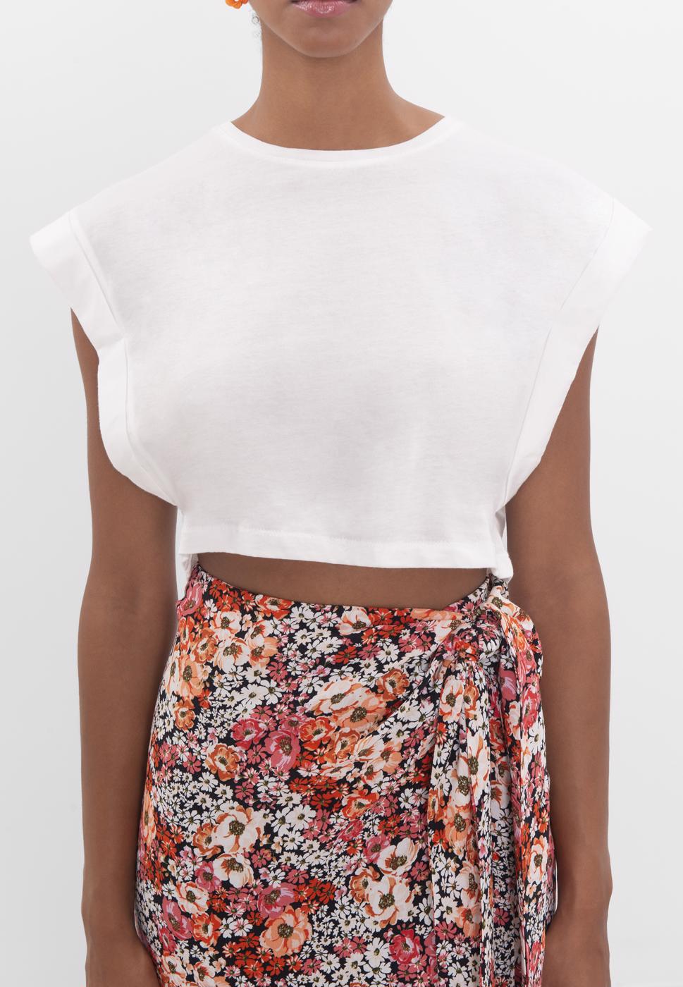Dropped shoulder crop T-shirt Ecru