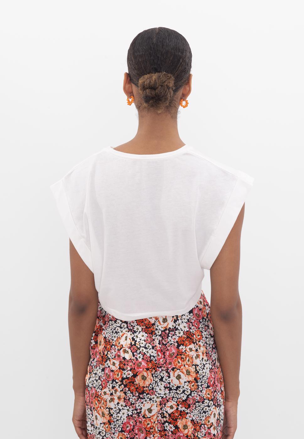 Dropped shoulder crop T-shirt Ecru