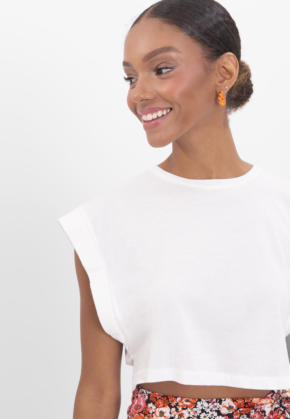 Dropped shoulder crop T-shirt Ecru
