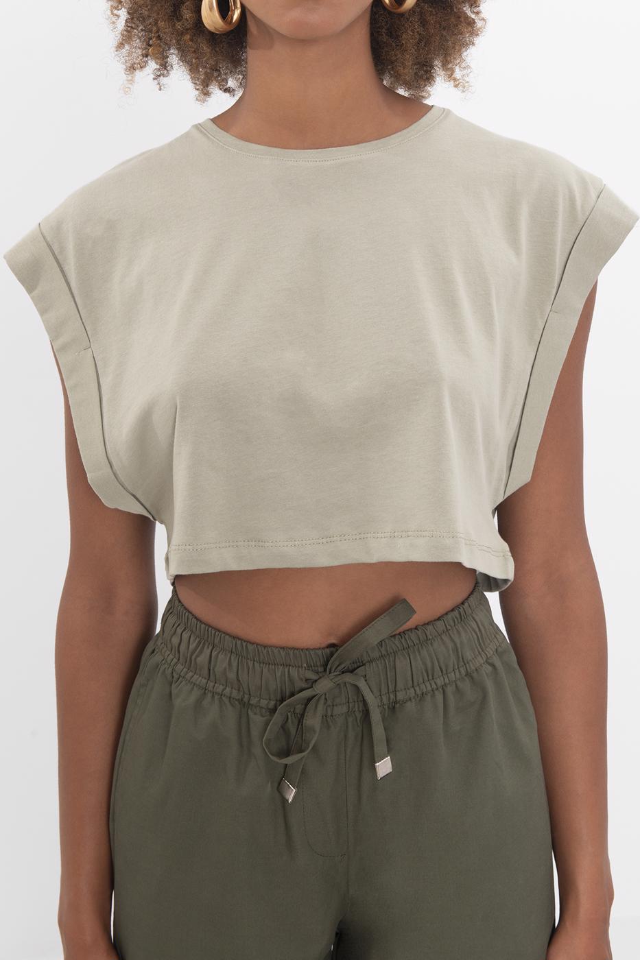 Dropped shoulder crop T-shirt Khaki