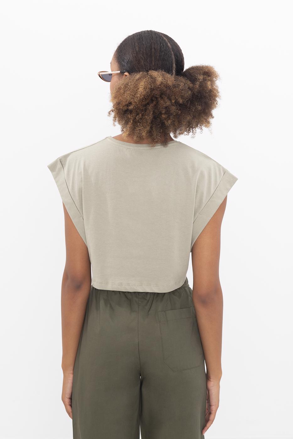 Dropped shoulder crop T-shirt Khaki