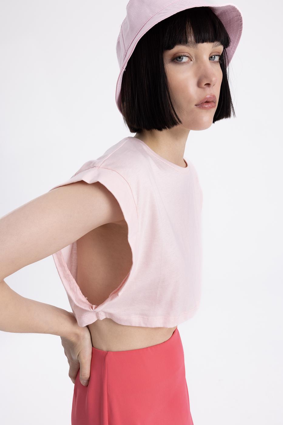 Dropped shoulder crop T-shirt Pink