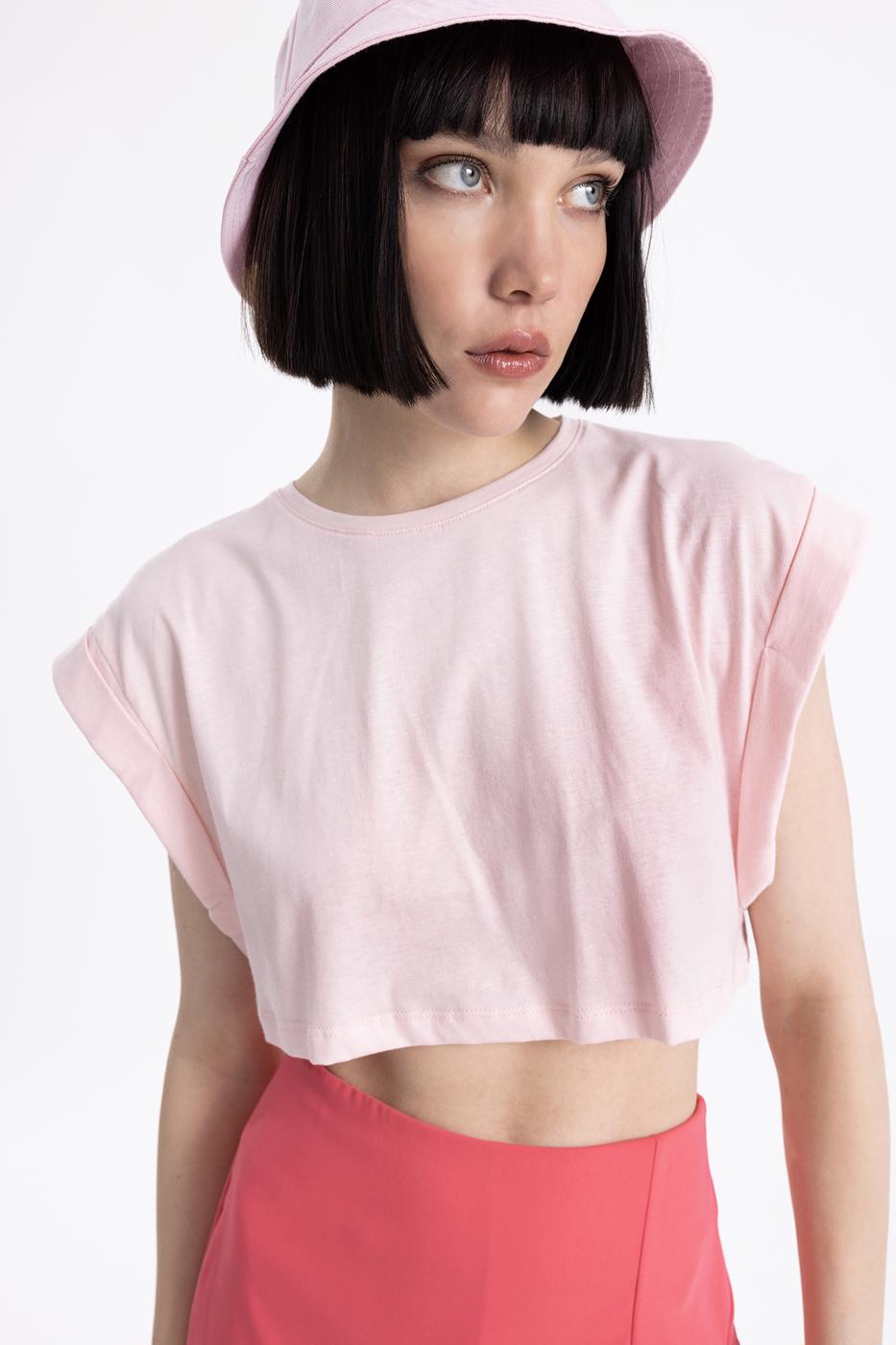 Dropped shoulder crop T-shirt Pink