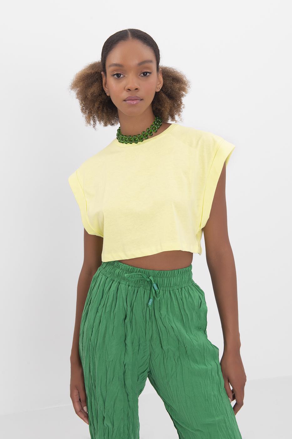 Dropped shoulder crop T-shirt Yellow