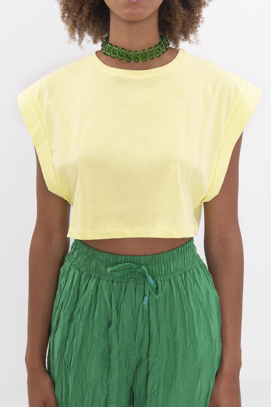 Dropped shoulder crop T-shirt Yellow