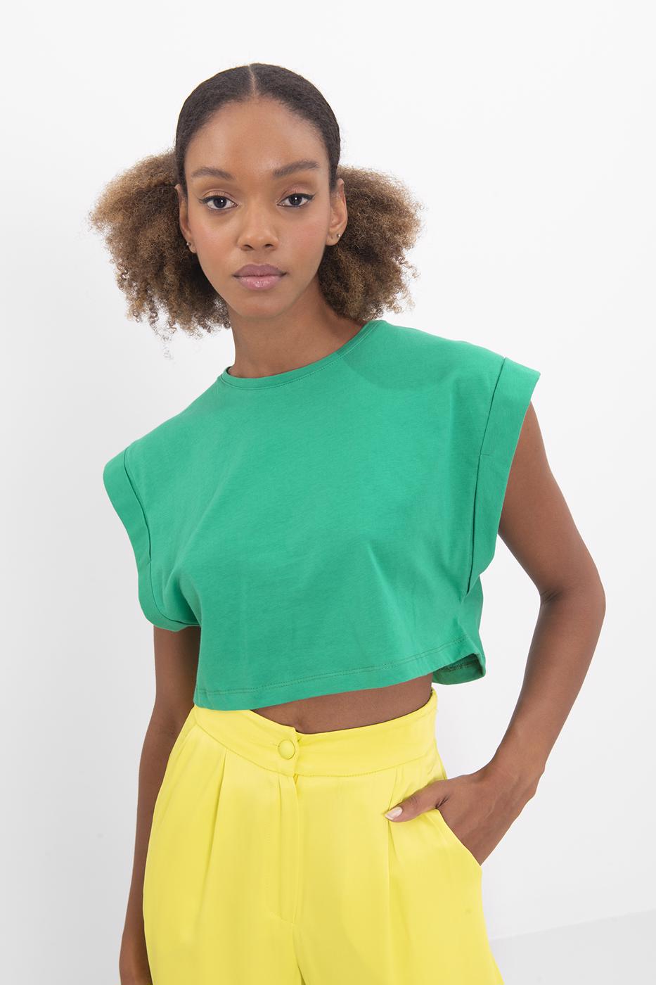 Dropped shoulder crop T-shirt Green