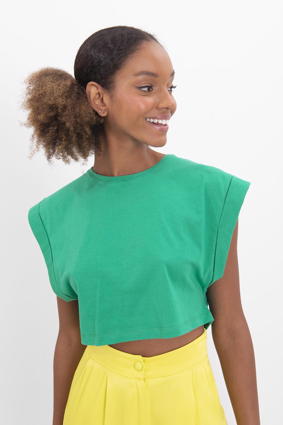 Dropped shoulder crop T-shirt Green